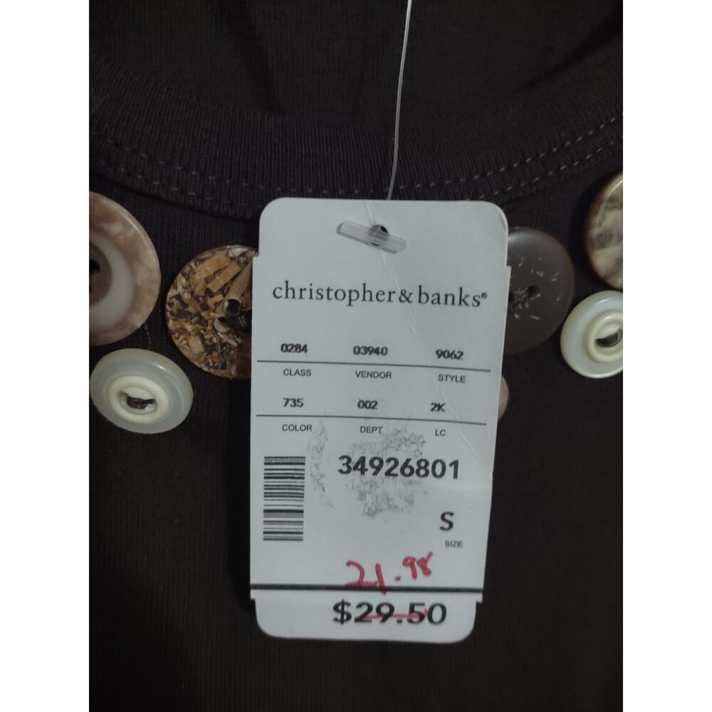 Christopher and Banks Blouse Brown Small Button Detail On Collar‎ Classic - Picture 3 of 4